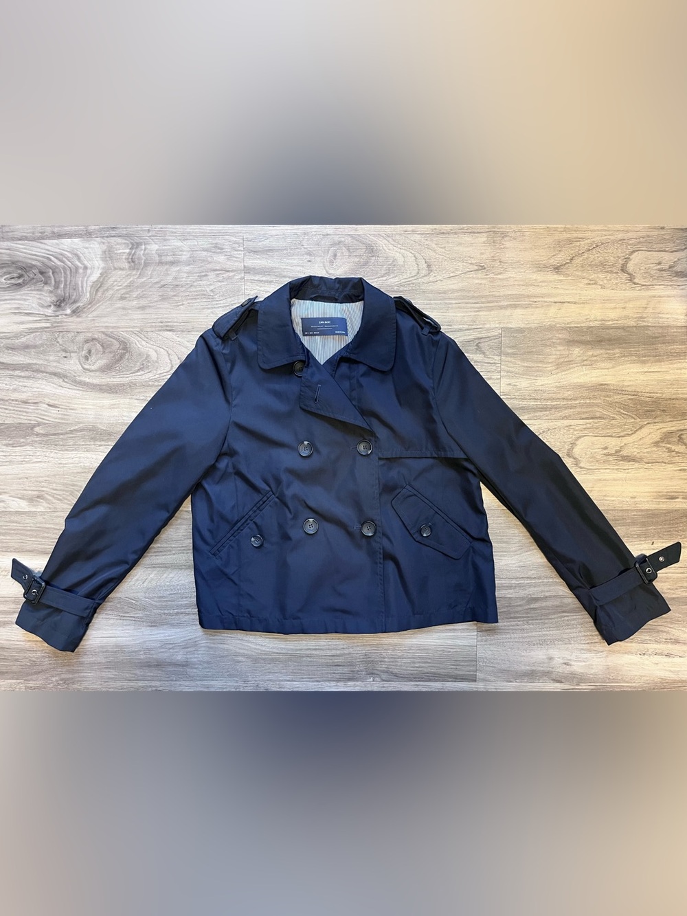 ZARA BASIC Black Cropped Double Breasted Trench Jacket Women’s Size S - Picture 4 of 7